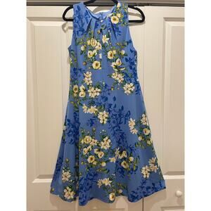 London Times Petite Women's Dress-Blue/Yellow floral Aline Knee-Length-Size 10P
